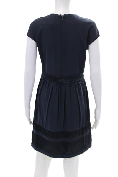 Burberry London Womens Silk Short Sleeves A Line Dress Navy Blue Size 6