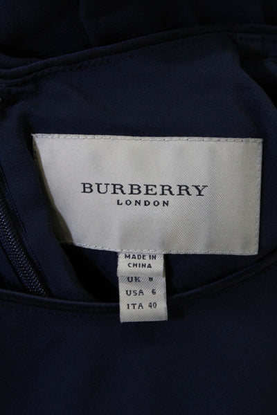 Burberry London Womens Silk Short Sleeves A Line Dress Navy Blue Size 6