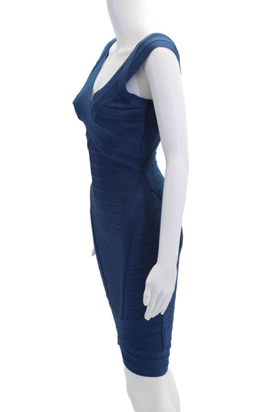 Herve Leger Womens V Neck Sleeveless Bandage Dress Blue Size S