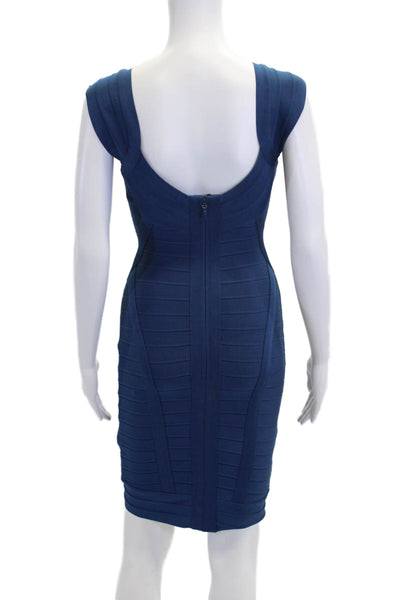 Herve Leger Womens V Neck Sleeveless Bandage Dress Blue Size S