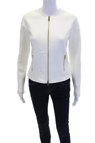 Ralph Lauren Black Label Womens Front Zip Long Sleeve Crew Neck Jacket White 6