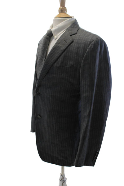 Loro Piana X Barneys New York Mens Wool Gray Striped Long Sleeve Blazer Size 50R