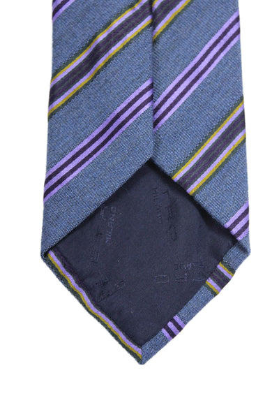 Etro Mens Dark Blue Purple Striped Printed Necktie