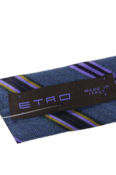 Etro Mens Dark Blue Purple Striped Printed Necktie