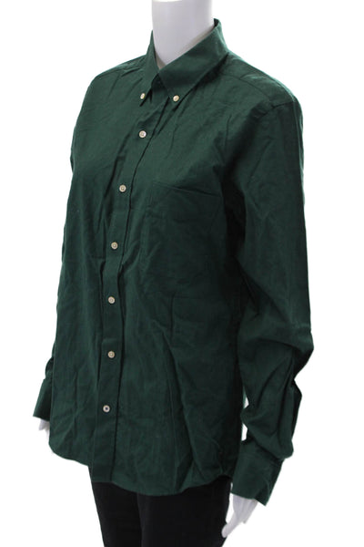 J. Mclaughlin Womens Cotton Long Sleeved Collared Button Down Shirt Green Size S