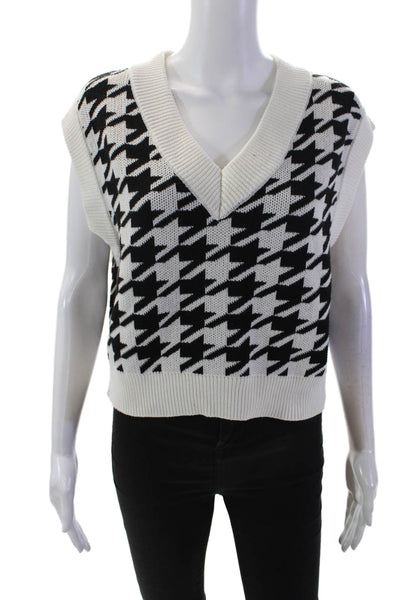 Endless Rose Womens Knitted Houndstooth Print Sweater Vest White Size S