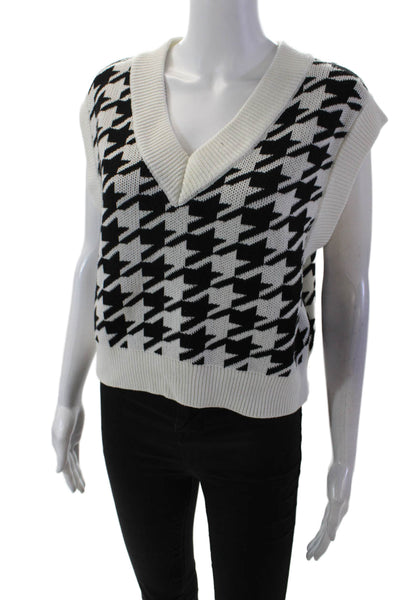 Endless Rose Womens Knitted Houndstooth Print Sweater Vest White Size S