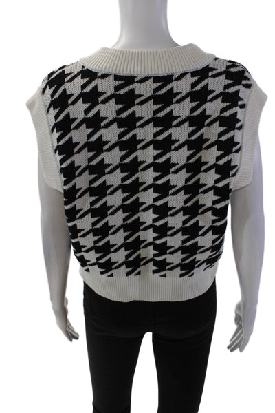 Endless Rose Womens Knitted Houndstooth Print Sweater Vest White Size S