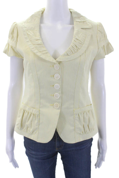 Nanette Lepore Womens Cotton Short Collared Button Stripe Top Yellow Size 10