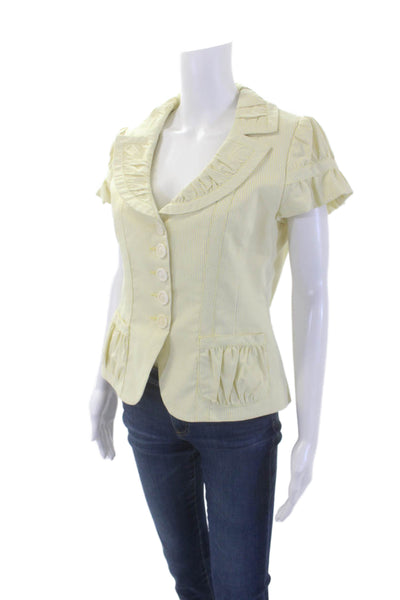 Nanette Lepore Womens Cotton Short Collared Button Stripe Top Yellow Size 10