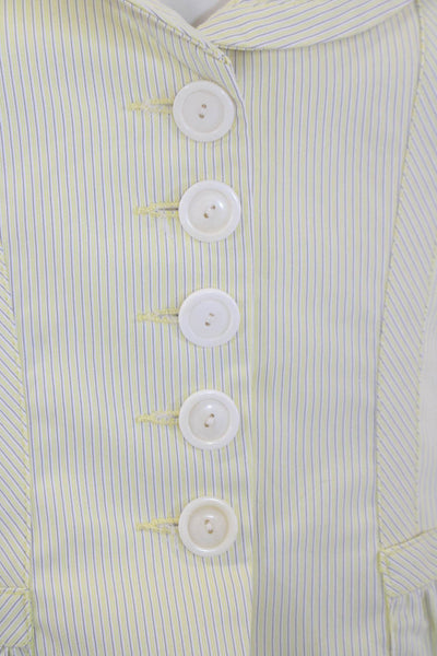 Nanette Lepore Womens Cotton Short Collared Button Stripe Top Yellow Size 10