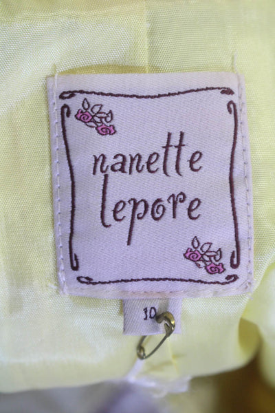 Nanette Lepore Womens Cotton Short Collared Button Stripe Top Yellow Size 10