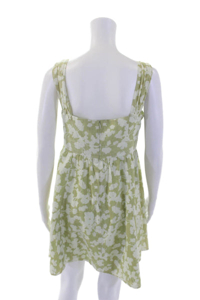 Nanette Lepore Womens Cotton Square Neckline Beaded Floral Dress Green Size 6