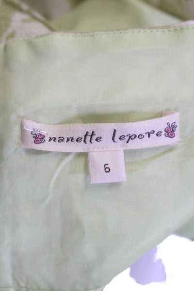 Nanette Lepore Womens Cotton Square Neckline Beaded Floral Dress Green Size 6