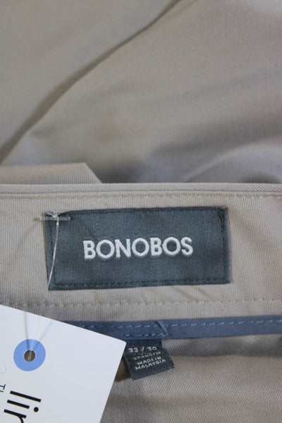 Bonobos Mens Cotton Zip Pleated Lined Tapered Leg Pants Khaki Size EUR 32