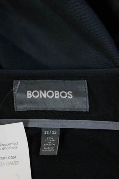 Bonobos Mens Cotton Zip Pleated Lined Tapered Leg Trousers Navy Size EUR 32