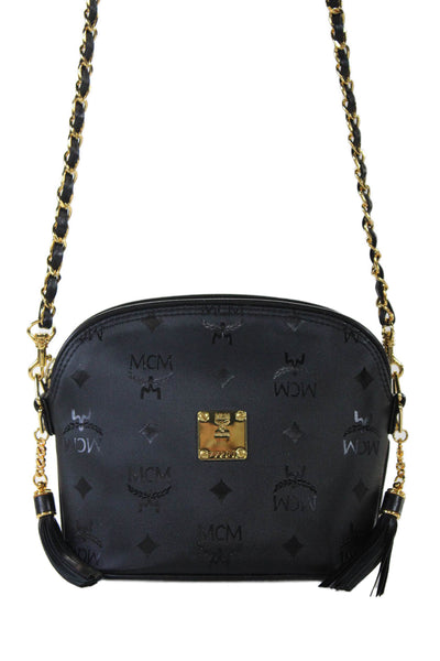 MCM Womens Nylon MCM Signature Monogram Zip Crossbody Bag Handbag Black