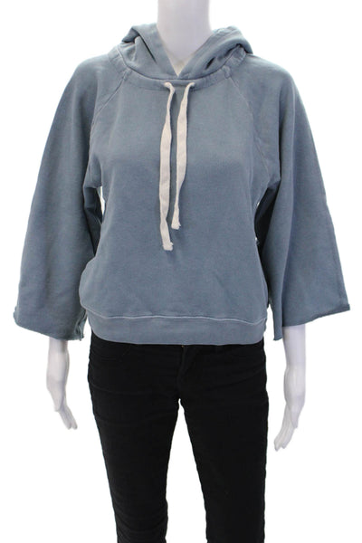 Amo Womens Organic Cotton Long Sleeve Pullover Hoodie Light Blue Size XS