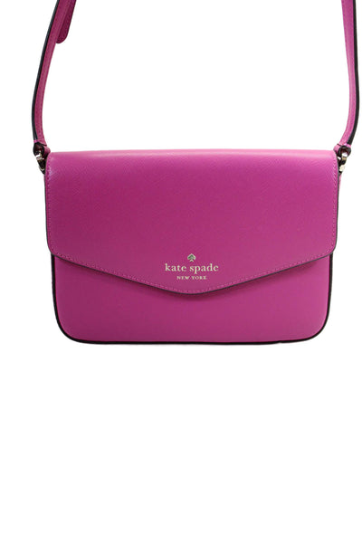 Kate Spade New York Womens Leather Gold Tone Crossbody Shoulder Handbag Pink