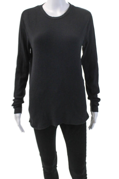 Rag & Bone Womens Cotton Long Sleeve Round Neck Basic Knit Top Black Size M