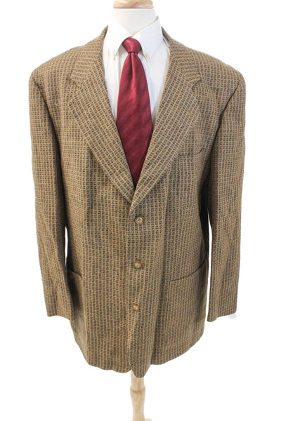 Bachrach Mens Wool Printed Three Button Long Sleeve Lined Blazer Brown Size 50T