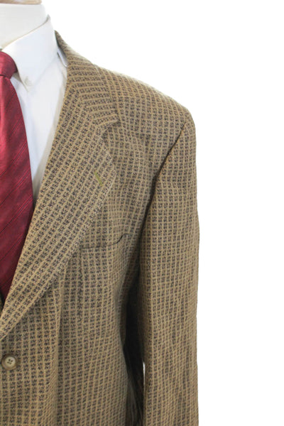 Bachrach Mens Wool Printed Three Button Long Sleeve Lined Blazer Brown Size 50T