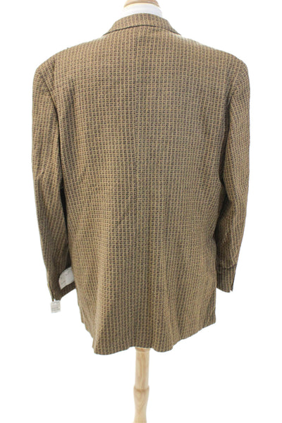 Bachrach Mens Wool Printed Three Button Long Sleeve Lined Blazer Brown Size 50T