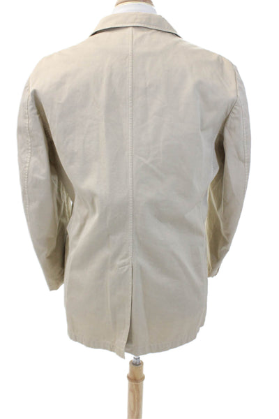 Faconnable Mens Cotton Collar Button Front Long Sleeve Jacket Khaki Size M