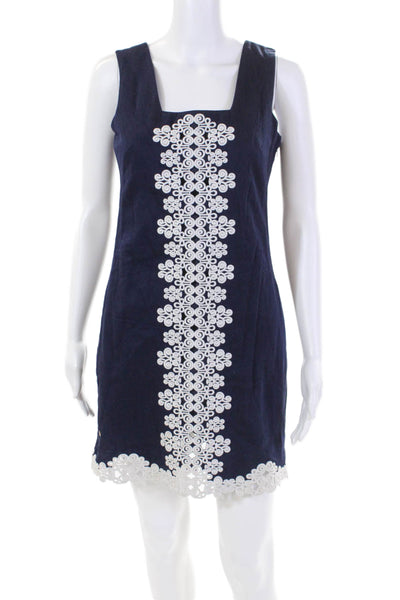 Lilly Pulitzer Womens Cotton Eyelet Detail Sleeveless Shift Dress Navy Size 0