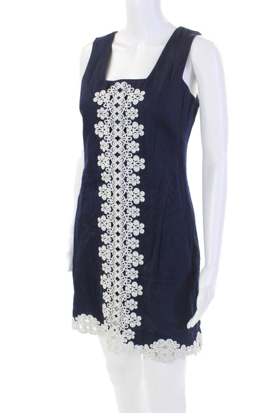 Lilly Pulitzer Womens Cotton Eyelet Detail Sleeveless Shift Dress Navy Size 0