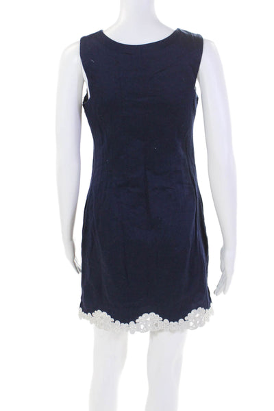 Lilly Pulitzer Womens Cotton Eyelet Detail Sleeveless Shift Dress Navy Size 0