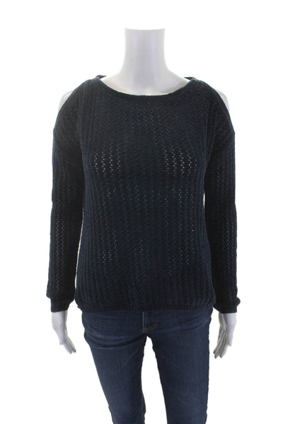 BB Dakota Womens Textured Long Sleeve Round Neck Knitted Sweater Blue Size XS