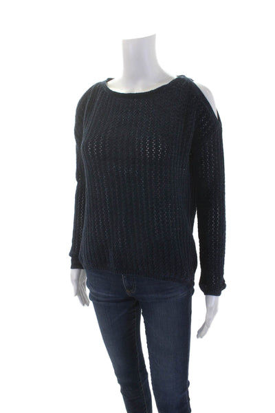 BB Dakota Womens Textured Long Sleeve Round Neck Knitted Sweater Blue Size XS