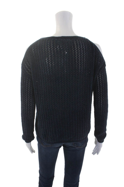 BB Dakota Womens Textured Long Sleeve Round Neck Knitted Sweater Blue Size XS