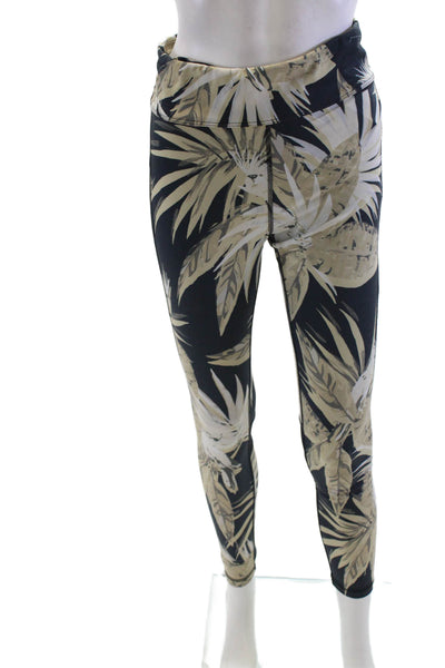 ALALA Womens Floral Print High Rise Pull On Leggings Black Beige Size Small