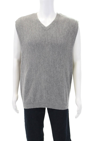 Daniel Cremieux Mens Alpaca Knitted Sleeveless V Neck Sweater Gray Size L