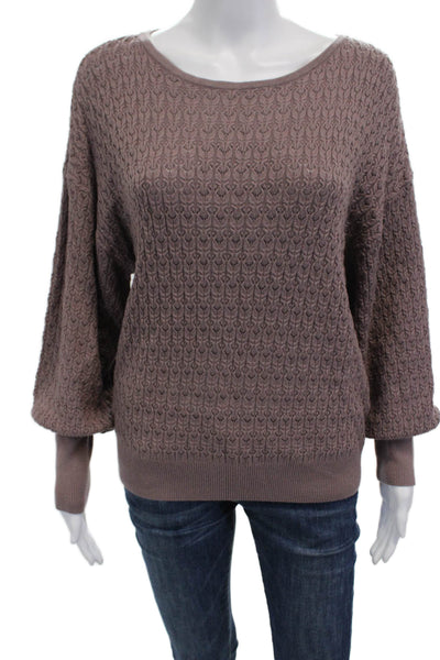 Elie Tahari Womens Knit Texture Long Sleeves Crew Neck Sweater Brown Size Large