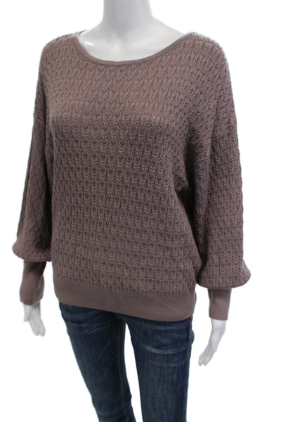 Elie Tahari Womens Knit Texture Long Sleeves Crew Neck Sweater Brown Size Large