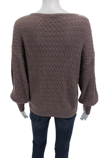 Elie Tahari Womens Knit Texture Long Sleeves Crew Neck Sweater Brown Size Large