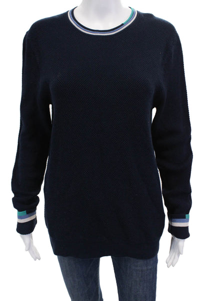 Reiss Womens Long Sleeves Crew Neck Sweater Navy Blue Cotton Size Medium