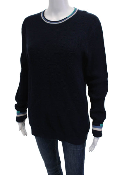 Reiss Womens Long Sleeves Crew Neck Sweater Navy Blue Cotton Size Medium