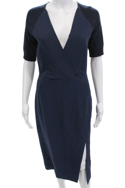 Altuzarra Womens Short Sleeves V Neck Pencil Dress Navy Blue Size EUR 36