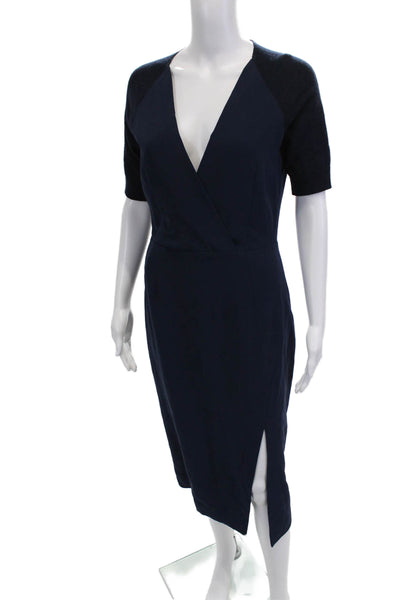 Altuzarra Womens Short Sleeves V Neck Pencil Dress Navy Blue Size EUR 36