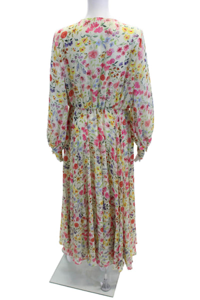 Elie Tahari Womens Floral Print V-neck Long Sleeve Shift Dress Beige Size 12