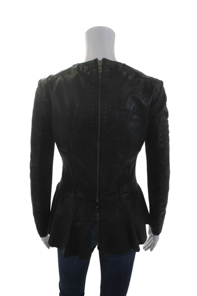 Muubaa Womens Leather Ribbed Sleeves Full Zipper Peplum Jacket Black Size 6