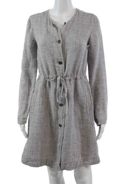 Eileen Fisher Womens Linen Belt Crew Neck Long Sleeve Shirt Dress Gray Size XXS