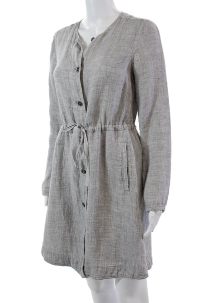 Eileen Fisher Womens Linen Belt Crew Neck Long Sleeve Shirt Dress Gray Size XXS