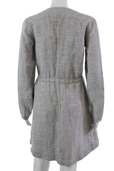 Eileen Fisher Womens Linen Belt Crew Neck Long Sleeve Shirt Dress Gray Size XXS