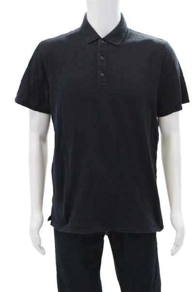 Vince Mens Cotton Collar Short Sleeve Polo Shirt Navy Blue Size M