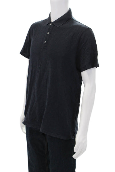 Vince Mens Cotton Collar Short Sleeve Polo Shirt Navy Blue Size M